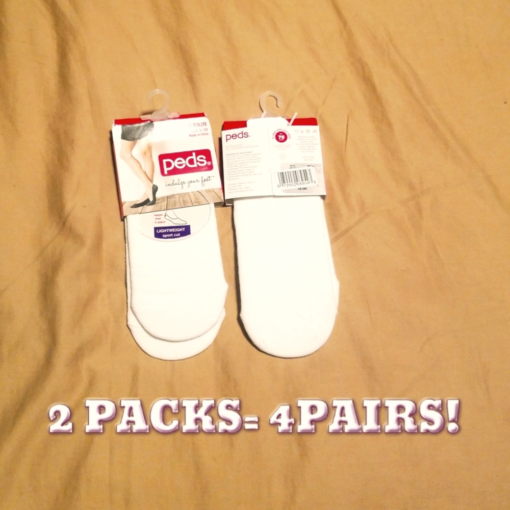 NWT 2-Pack/4-Pair of Peds WHITE LIGHTWEIGHT SPORT CUT Liner Socks!